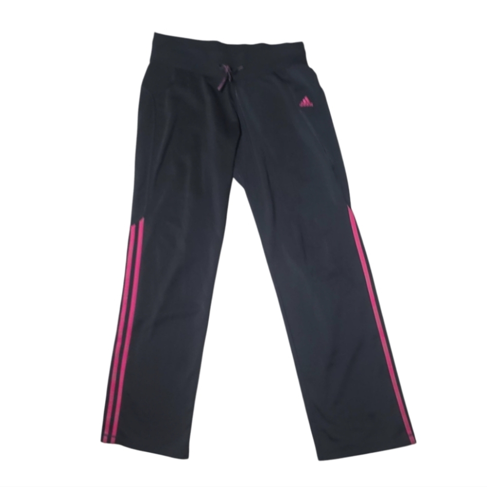 ADIDAS Womens Black & Pink Track Lounge Stripe Pants Size Medium  32" Inseam